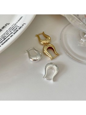 Office Letter U Shape Simple 925 Sterling Silver Hoop Earrings