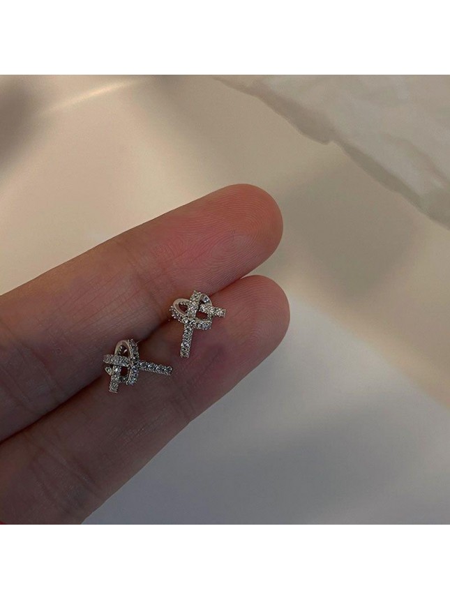 Fashion Micro Setting CZ Knot 925 Sterling Silver Stud Earrings