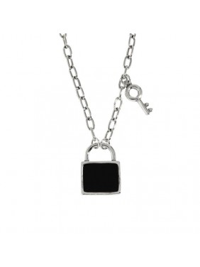 Casual Black Epoxy Lock Key 925 Sterling Silver Necklace