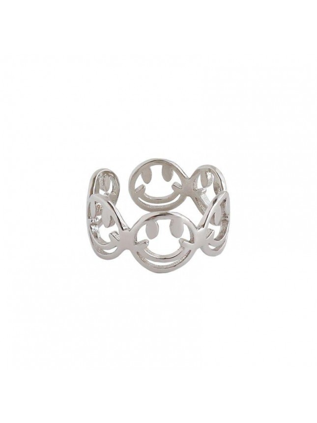 Girl Hollow Smile Face 925 Sterling Silver Adjustable Ring