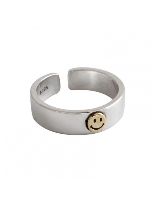 Vintage Casual Smile Face 925 Sterling Silver Adjustable Ring