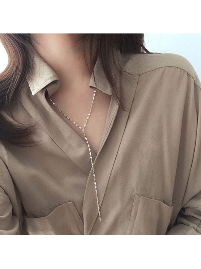 Fashion Hollow Chain Y Shape 925 Sterling Silver Necklace