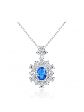 Elegant Oval Natural Treated Crystal Flower CZ 925 Sterling Silver Necklace