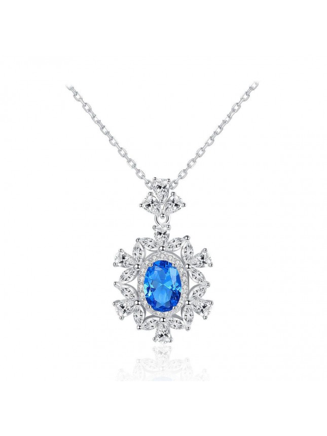 Elegant Oval Natural Treated Crystal Flower CZ 925 Sterling Silver Necklace