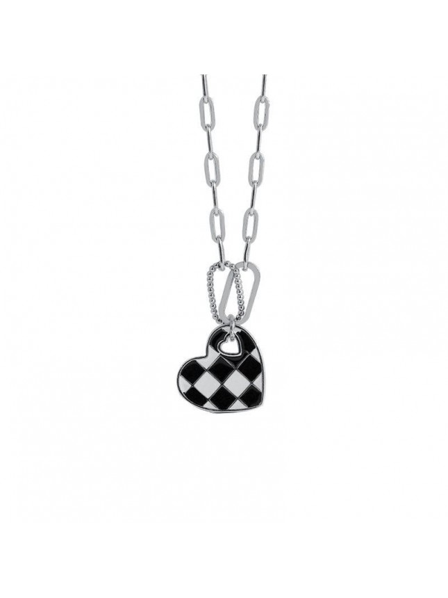 Women Chessboard Heart Hollow Chain 925 Sterling Silver Necklace