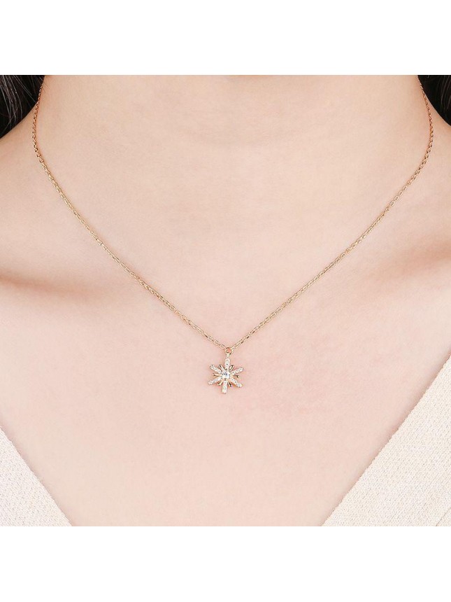 Women CZ Sun Flower 925 Sterling Silver Necklace