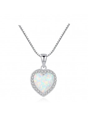 Girl Heart Created Opal CZ 925 Sterling Silver Necklace
