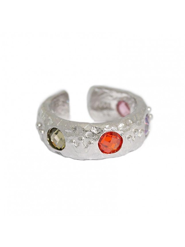 Fashion Colorful Round CZ 925 Sterling Silver Adjustable Ring