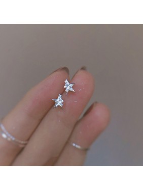 Cute Mini Broken CZ Star 925 Sterling Silver Stud Earrings
