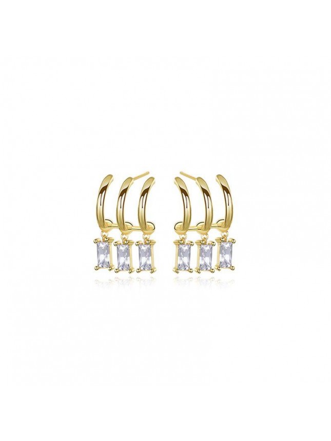 Fashion Geometry Baguette CZ Triple Lines 925 Sterling Silver Dangling Earrings
