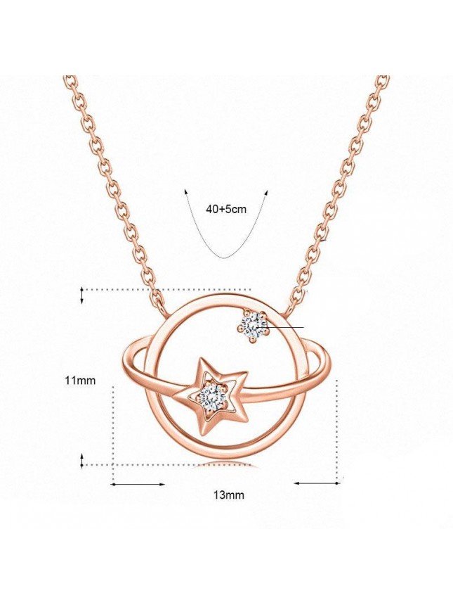Lady Hollow CZ Star Planet 925 Sterling Silver Necklace