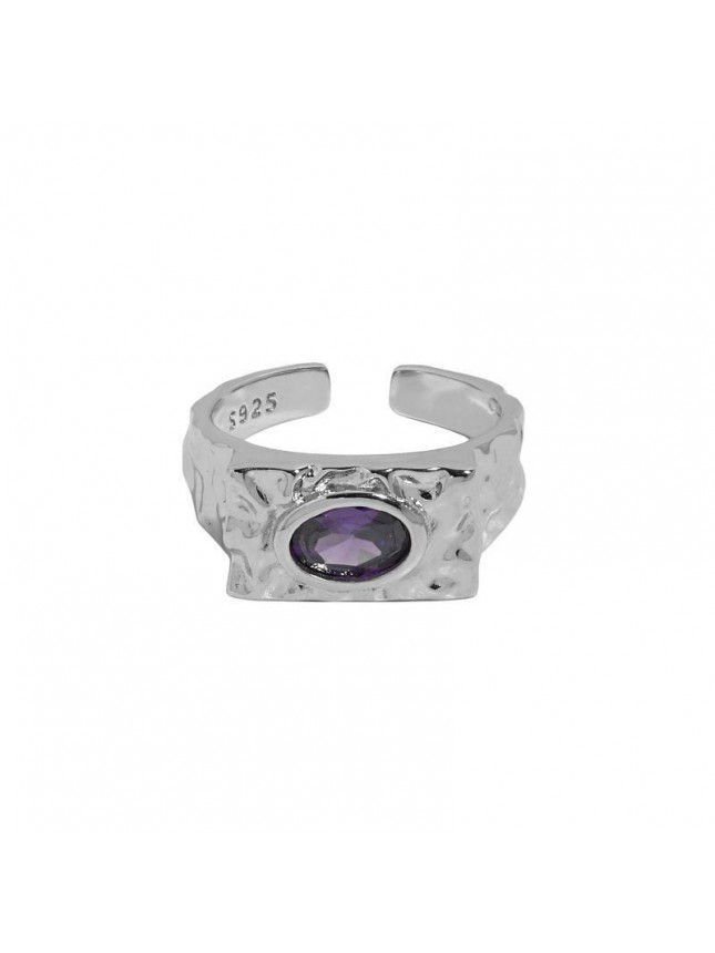 Elegant Purple Oval CZ Eye 925 Sterling Silver Adjustable Ring