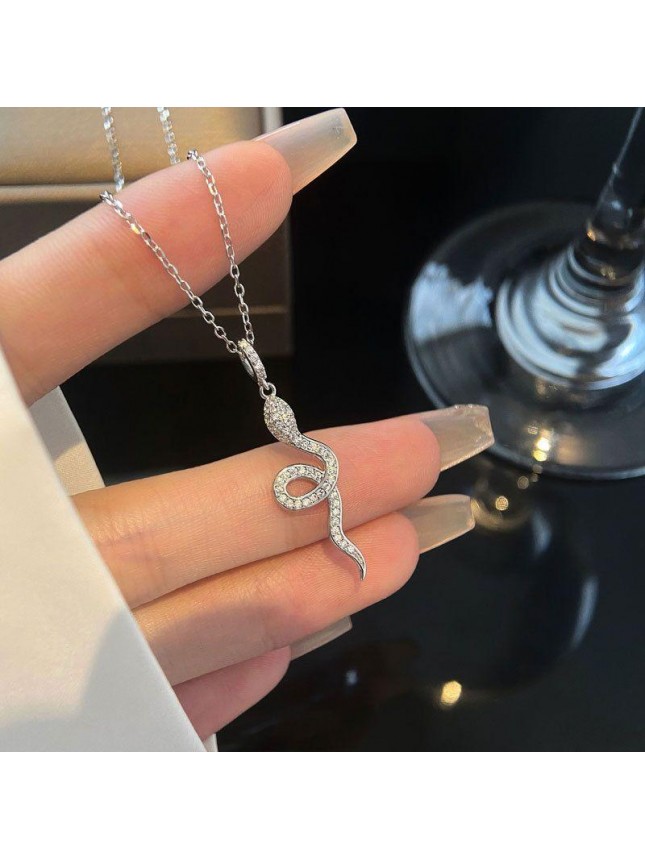 Fashion CZ Twisted Snake 925 Sterling Silver Necklace