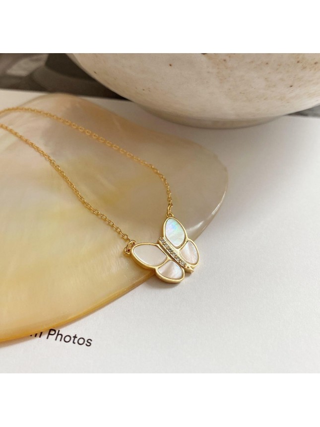 Party White Shell Butterfly 925 Sterling Silver Choker Necklace