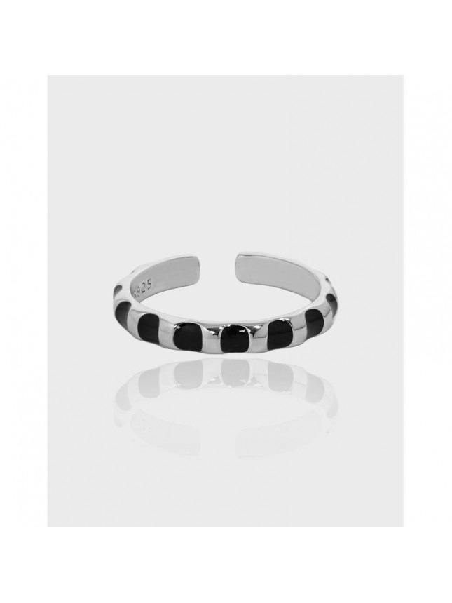 Geometry Black Epoxy Spots 925 Sterling Silver Adjustable Ring