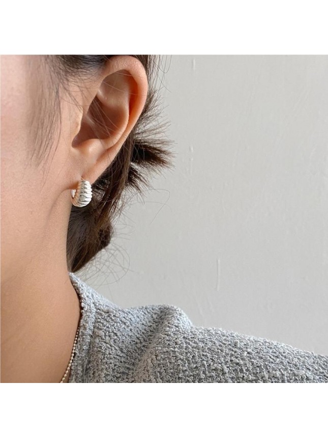 Geometry Irregular Textured Circle-In-Circle 925 Sterling Silver Hoop Earrings