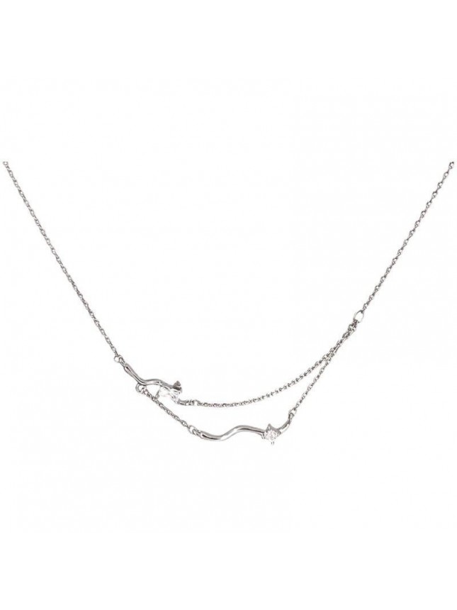 Beautiful CZ Double Layers Branch Wave 925 Sterling Silver Necklace