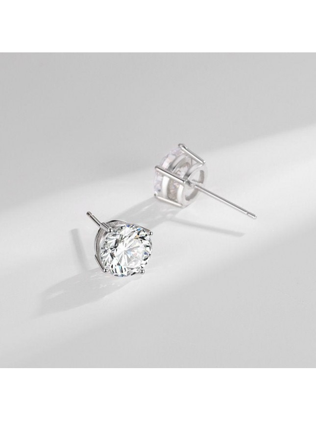 Classic Four Claw Round CZ 925 Sterling Silver Stud Earrings