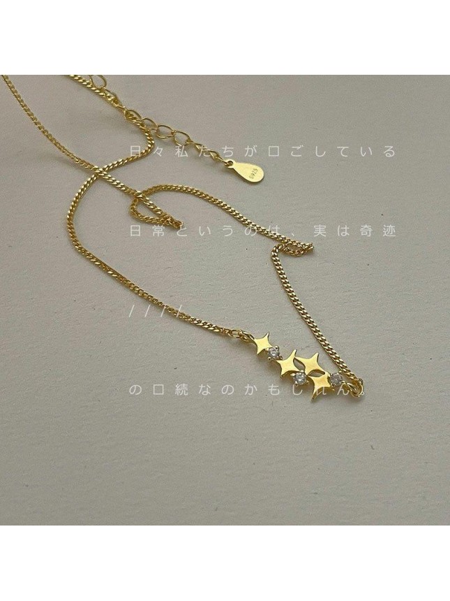 Women Quadrangular Stars CZ 925 Sterling Silver Necklace