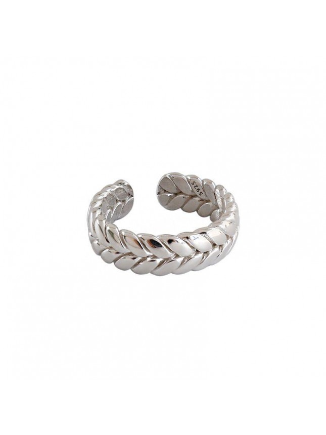 Fashion Wheat Twisted Pattern 925 Sterling Silver Adjustable Ring