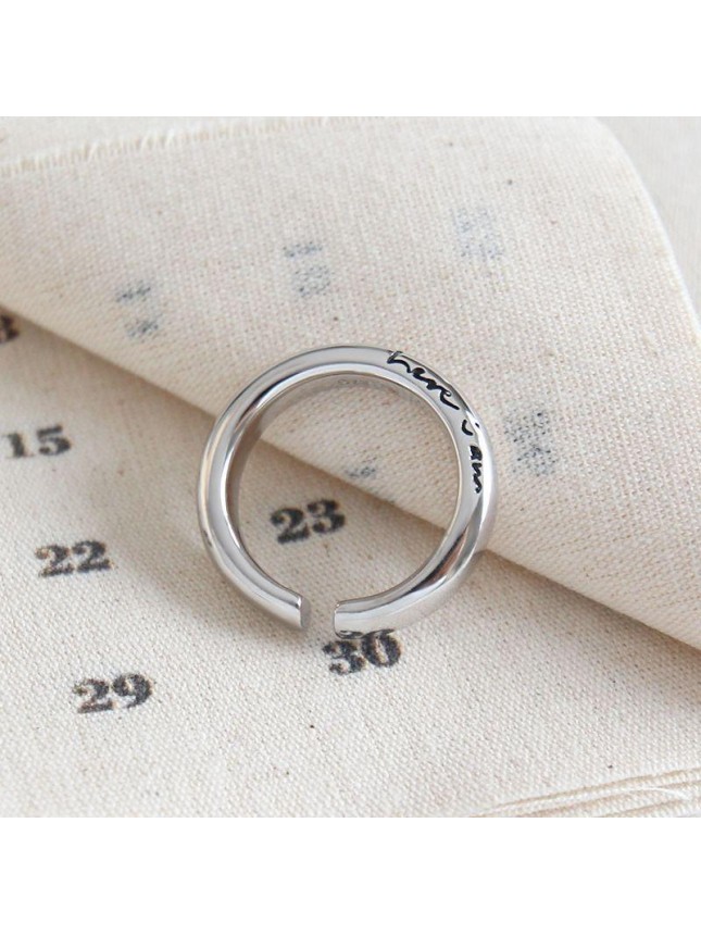 Simple Letters Here i am 925 Sterling Silver Adjustable Ring