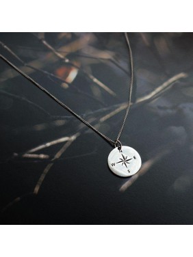 Casual Round Compass 925 Sterling Silver Necklace