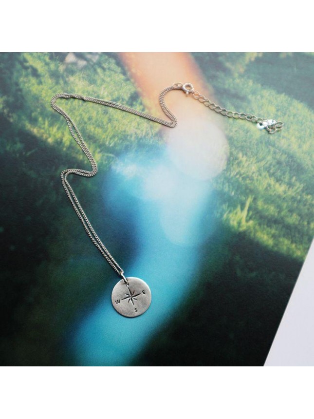 Casual Round Compass 925 Sterling Silver Necklace