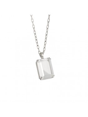 Simple Geometric Square Golden Sandstone White Crystal 925 Sterling Silver Necklace