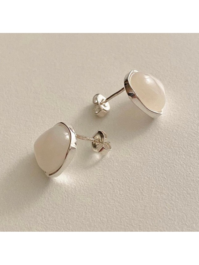 Office Irregular Geometry White Agate 925 Sterling Silver Stud Earrings