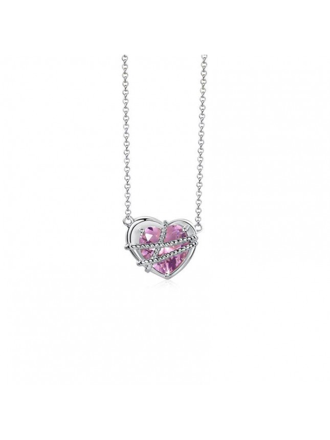 Gift Rope Bound Love Heart CZ 925 Sterling Silver Couple Necklace