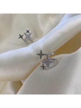 Fashion Shining CZ U Shape Stars 925 Sterling Silver Stud Earrings