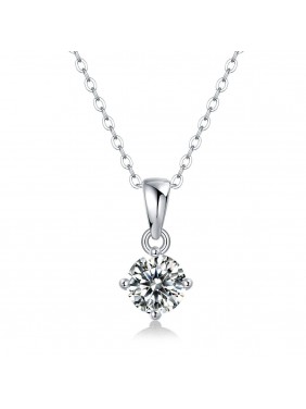 Wedding Four Claw Moissanite CZ 925 Sterling Silver Necklace