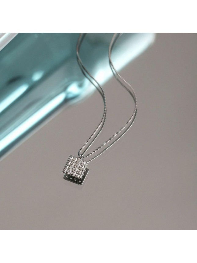 Fashion CZ Square Geometry Hot 925 Sterling Silver Necklace