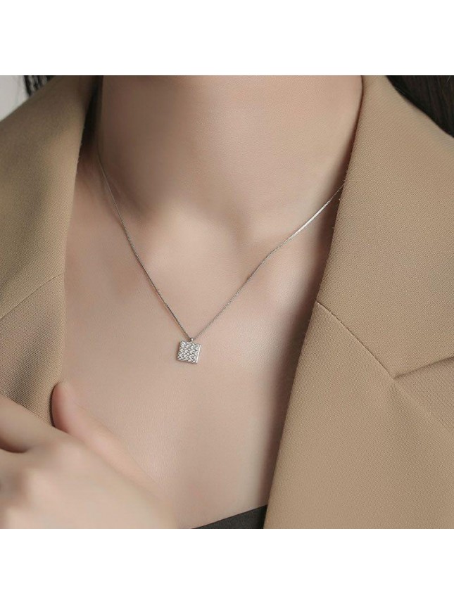 Fashion CZ Square Geometry Hot 925 Sterling Silver Necklace