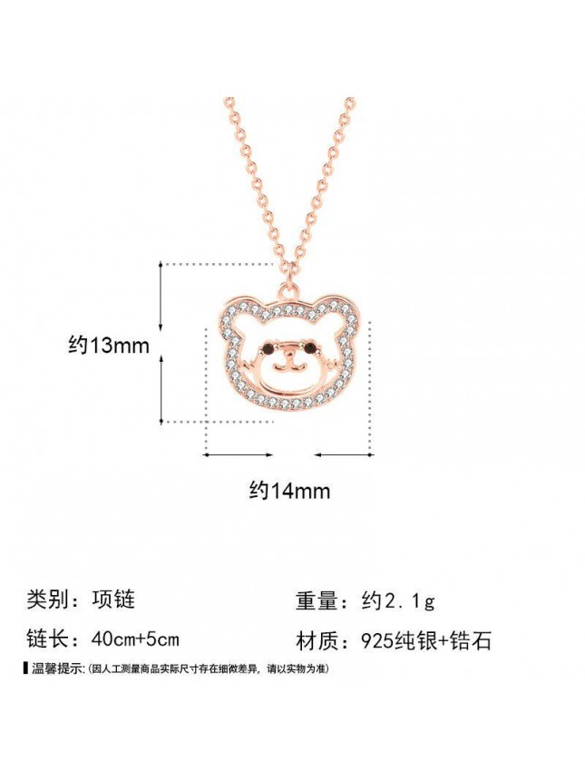 Cute CZ Animal Bear 925 Sterling Silver Necklace