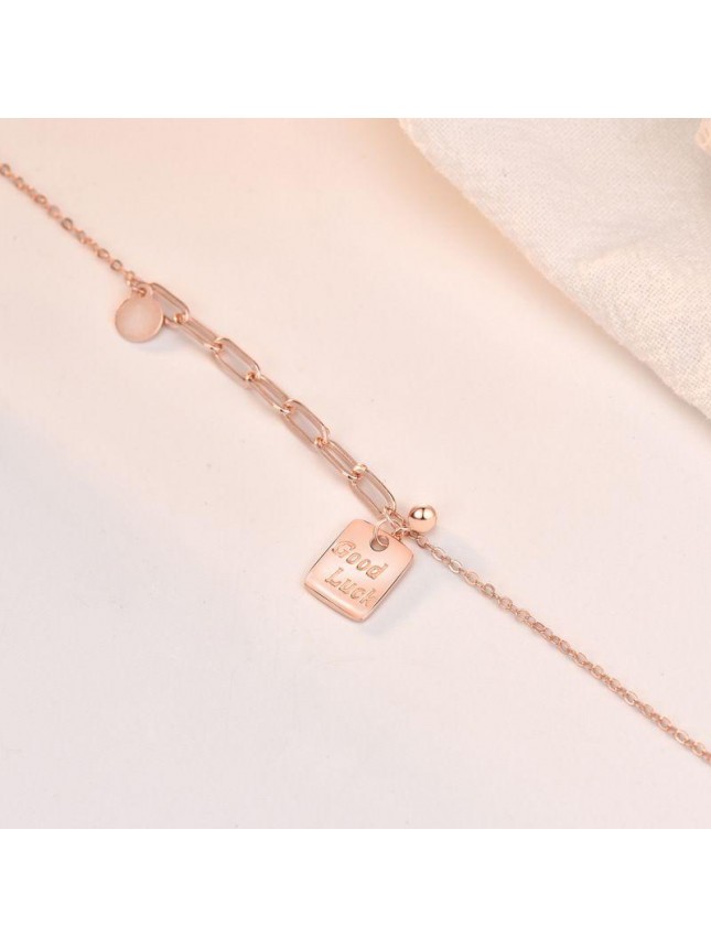 Modern Good Luck Letters Square Tag 925 Sterling Silver Necklace