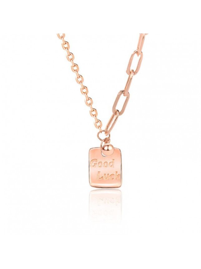 Modern Good Luck Letters Square Tag 925 Sterling Silver Necklace