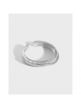 Modern Double Layers Cross 925 Sterling Silver Adjustable Ring