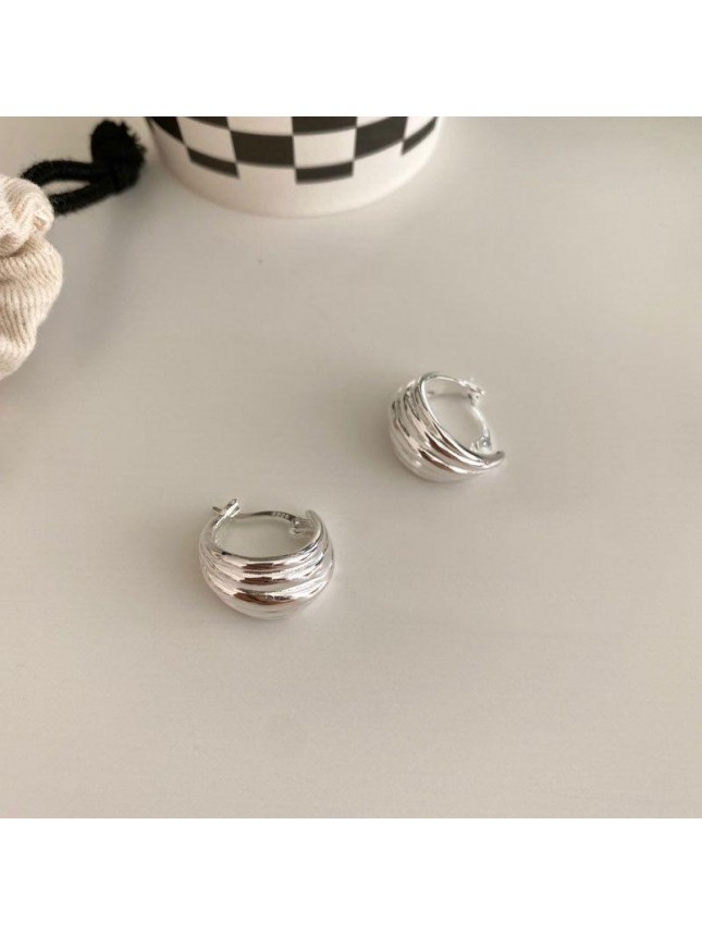 Simple Geometry Shell 925 Sterling Silver Hoop Earrings