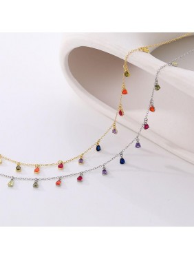 Colorful Rainbow Waterdrop CZ 925 Sterling Silver Necklace
