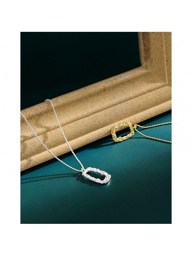 Geometry Hollow Rectangle 925 Sterling Silver Necklace