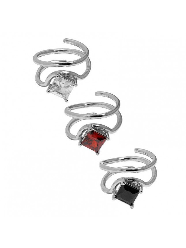 Geometry Square CZ Double Layers 925 Sterling Silver Adjustable Tail Ring