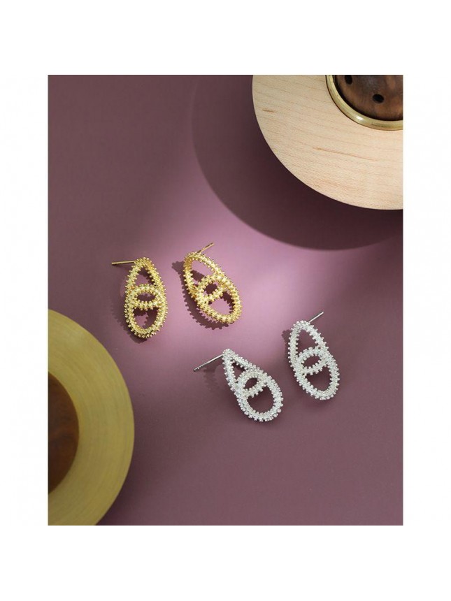 Fashion Beads Border Loops Cross 925 Sterling Silver Stud Earrings