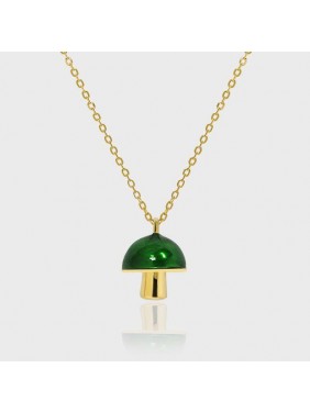 Cute Green Epoxy Mushroom 925 Sterling Silver Necklace