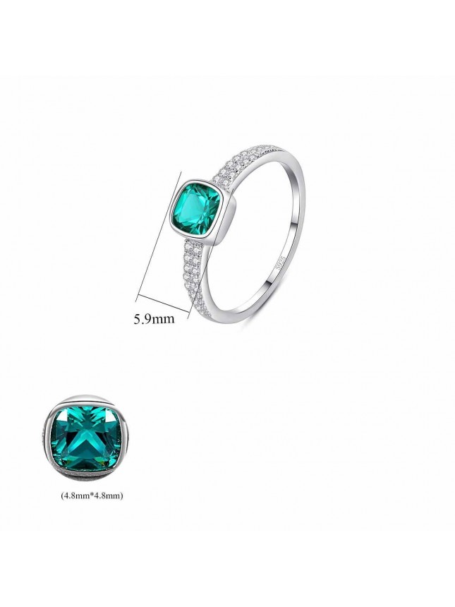 Elegant Square Created Emerald CZ 925 Sterling Silver Ring