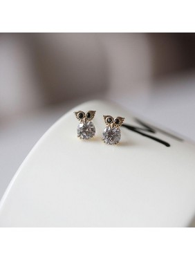 Cute Animal Owl Round CZ 925 Sterling Silver Stud Earrings