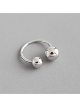 Simple Mother Child Balls 925 Sterling Silver Adjustable Ring