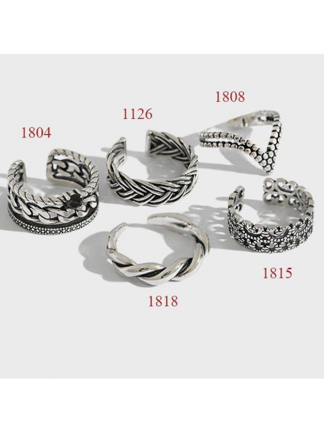 Vintage Twisted Flower V Shape 925 Sterling Silver Adjustable Ring