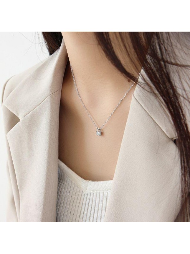 Gift CZ Lock Fashion 925 Sterling Silver Necklace