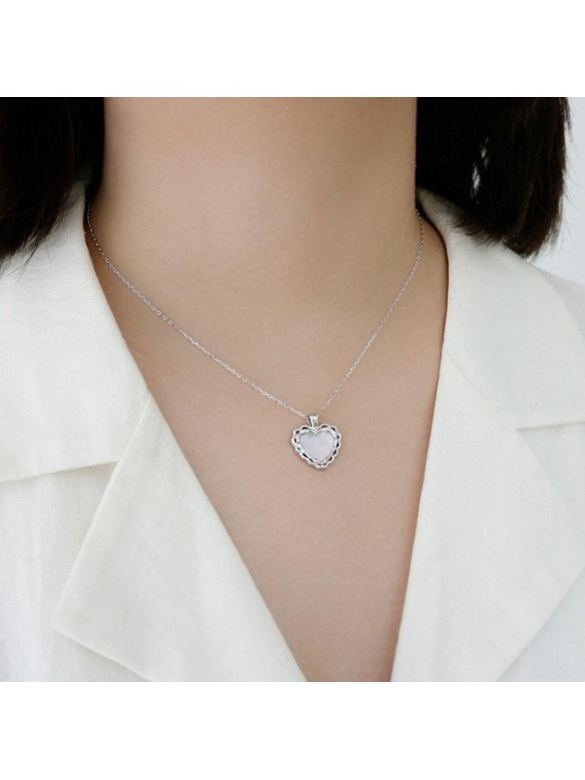 Anniversary Mother of Shell Heart 925 Sterling Silver Necklace